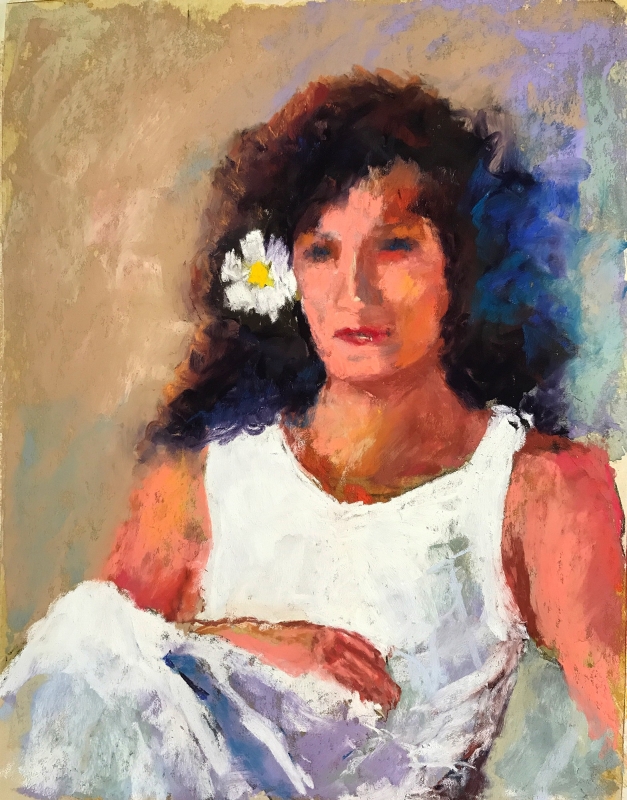 Woman with Flower in Her Hair by artist Neva Rossi Smoll